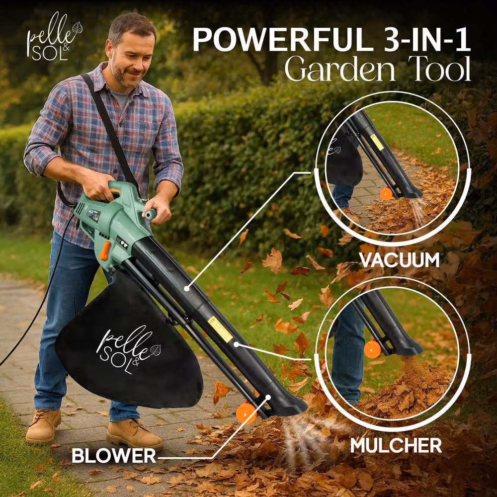 Pelle & Sol 3300W Corded 3-in-1 Leaf Blower and Vacuum in Black – 2
