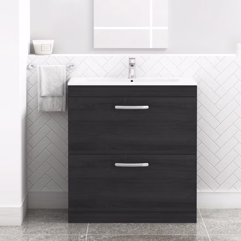 Royal Bathrooms Turin 800mm Floor Standing 2 Drawer Minimalist Vanity Unit in Matt Black