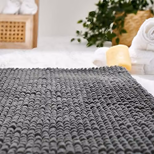 OHS Grey Chenille Noodle Bath Mat, Non-Slip and Washable, W/D/H: 45 x 75 cm – 6