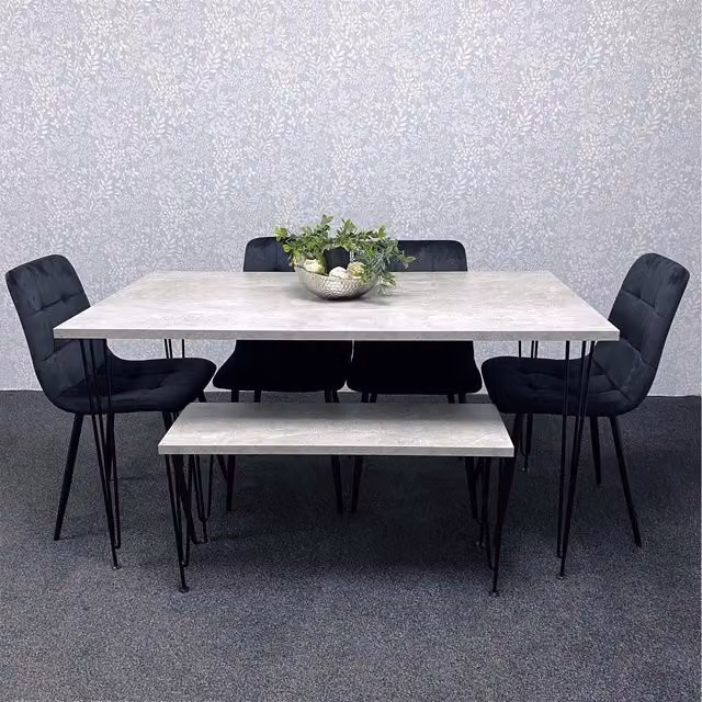 Kosy Koala Iron Stone Grey Dining Set of 6 with Black Accents