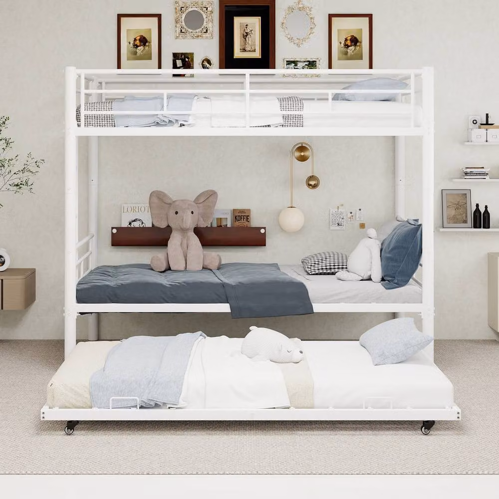 Matteo White Metal Triple Bunk Bed with Trundle for Children, Size: 90 x 200 cm – 2