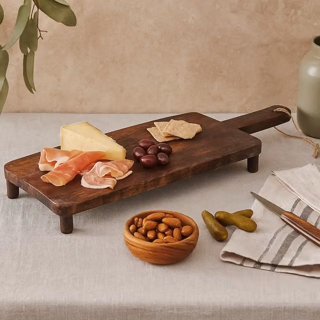 URBN-CHEF Rectangular Mango Wood Cutting Board with Handle and Non-Slip Feet, Brown