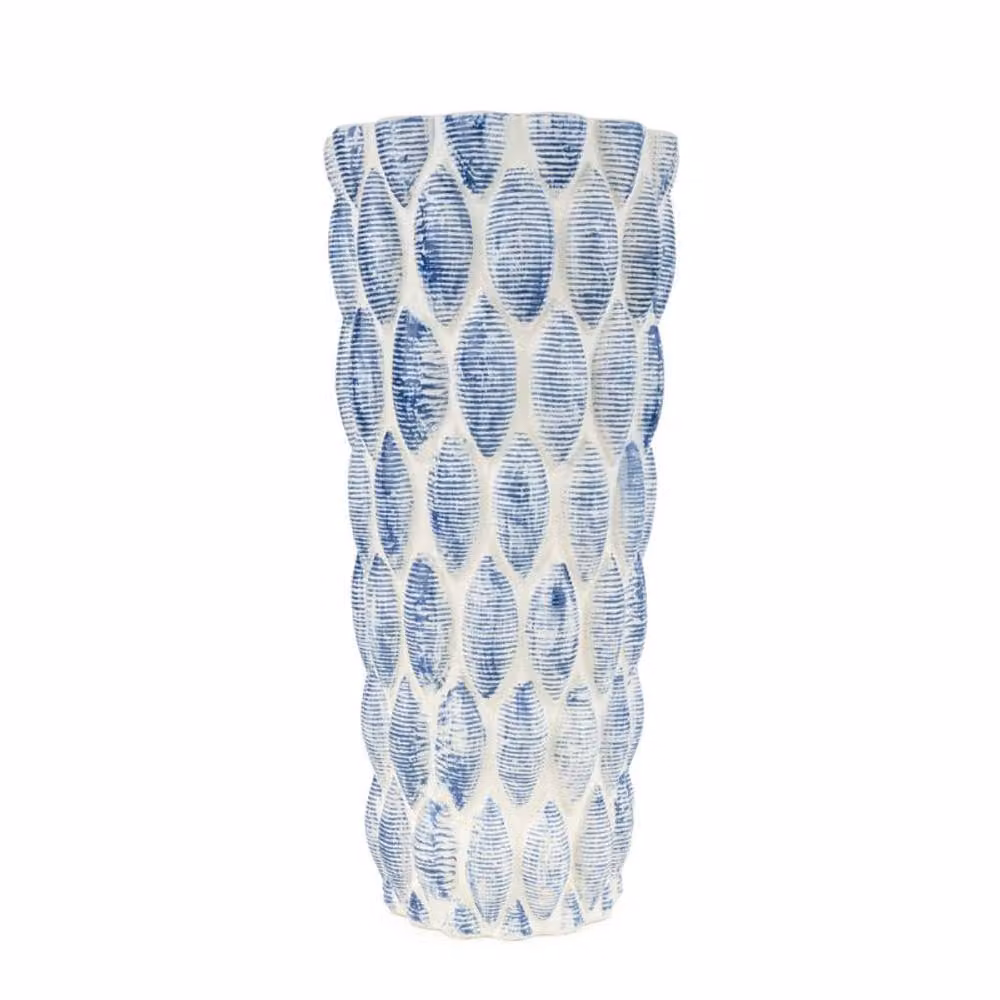 Madison & Mayfair Blue and White Geometric Ceramic Tabletop Vase, H 17.0 cm x W 17.0 cm x D 17.0 cm – 2