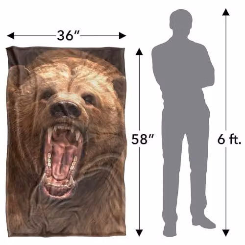JQ Licensing Royce Mcclure Grizzly Bear Head Super Soft Silky Touch Fleece Throw Blanket, Multicolour, W/D/H: 91 x 147 cm – 4