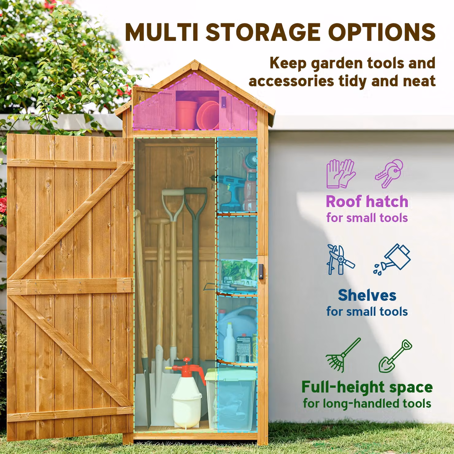 OUTSUNNY Brown Wooden Garden Storage Shed with Internal Shelving, W/D/H: 77 x 54 x 179 cm – 4
