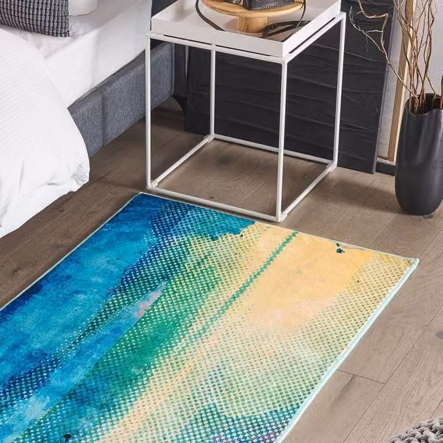 Wyld and Coco Modern Abstract Watercolour Area Rug in Multicolour Blue and Green, W: 80 cm, L: 150 cm – 1