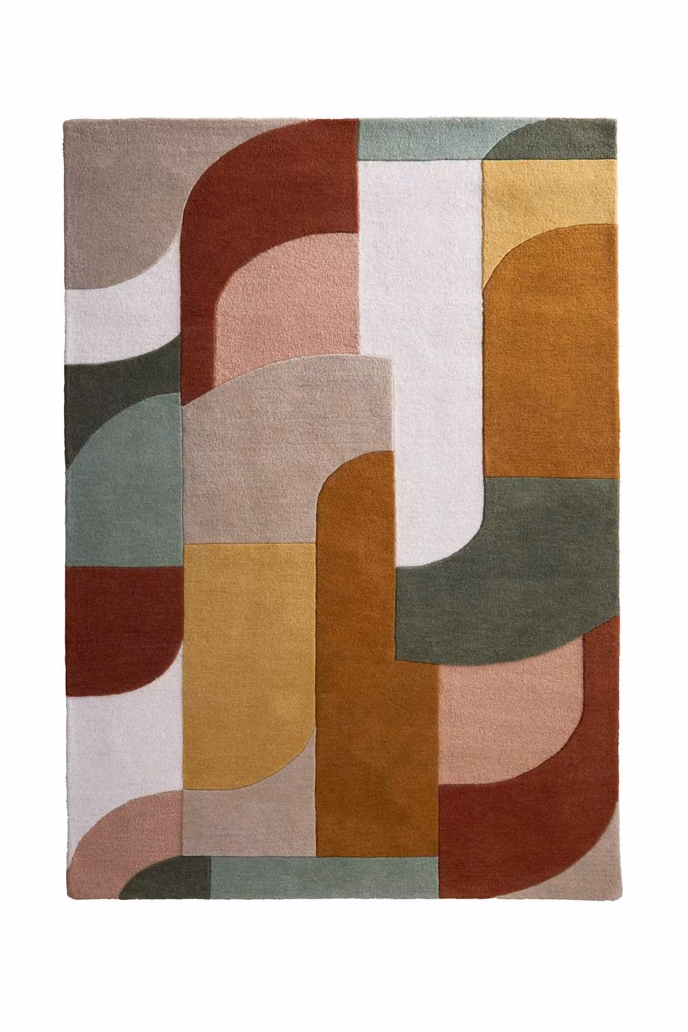 Origins Retro Deco Geometric Art Deco Wool Rug in Green, Brown and Multicolour, W: 160 cm, D: 230 cm – 2