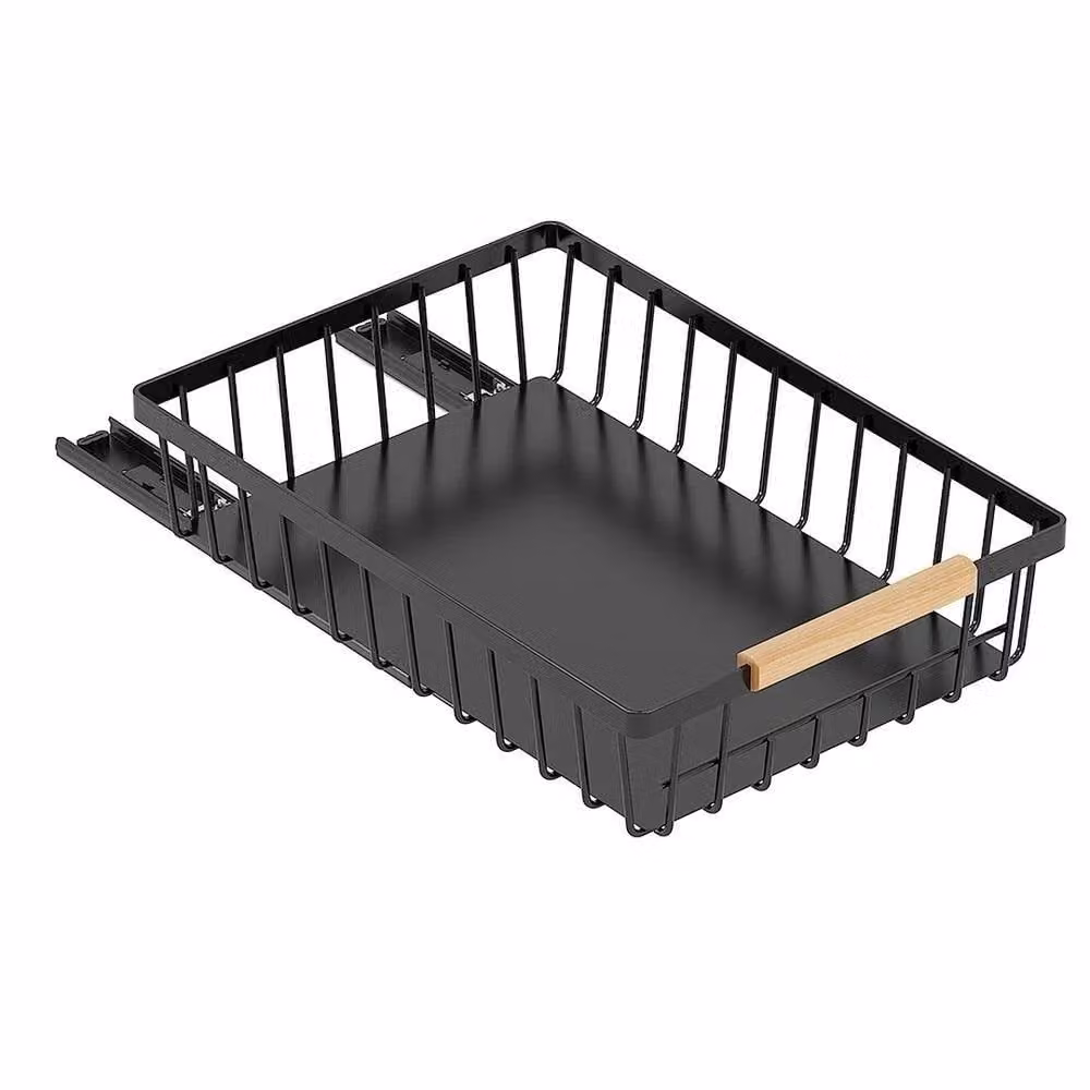 VOGREX Black Metal Pull Out Cabinet Basket Organizer and Shelves, Large – 2