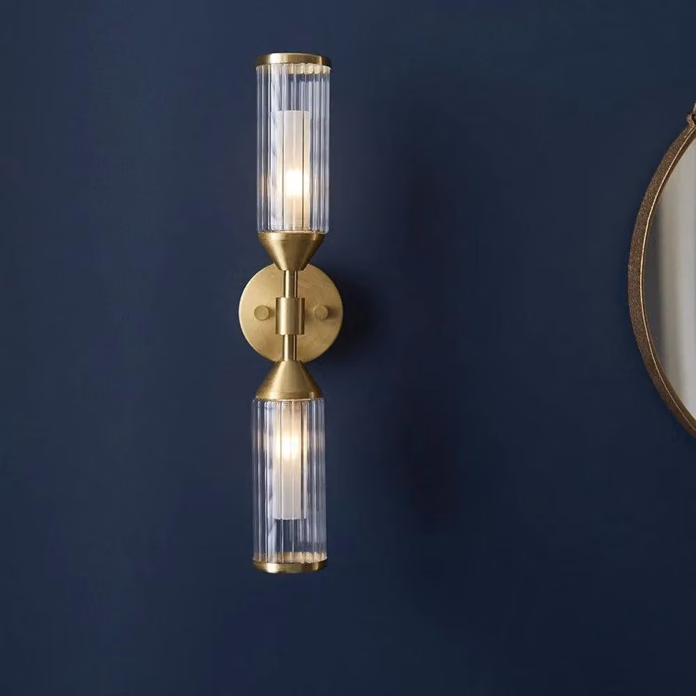 Netlighting Trieste Dimmable 2 Light Indoor Wall Lamp in Yellow and Gold/Brass with Transparent Glass – 2