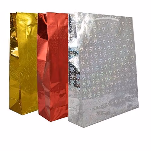 Shatchi Multicolour Holographic Paper Gift Bags, Medium Size, 100 Pieces