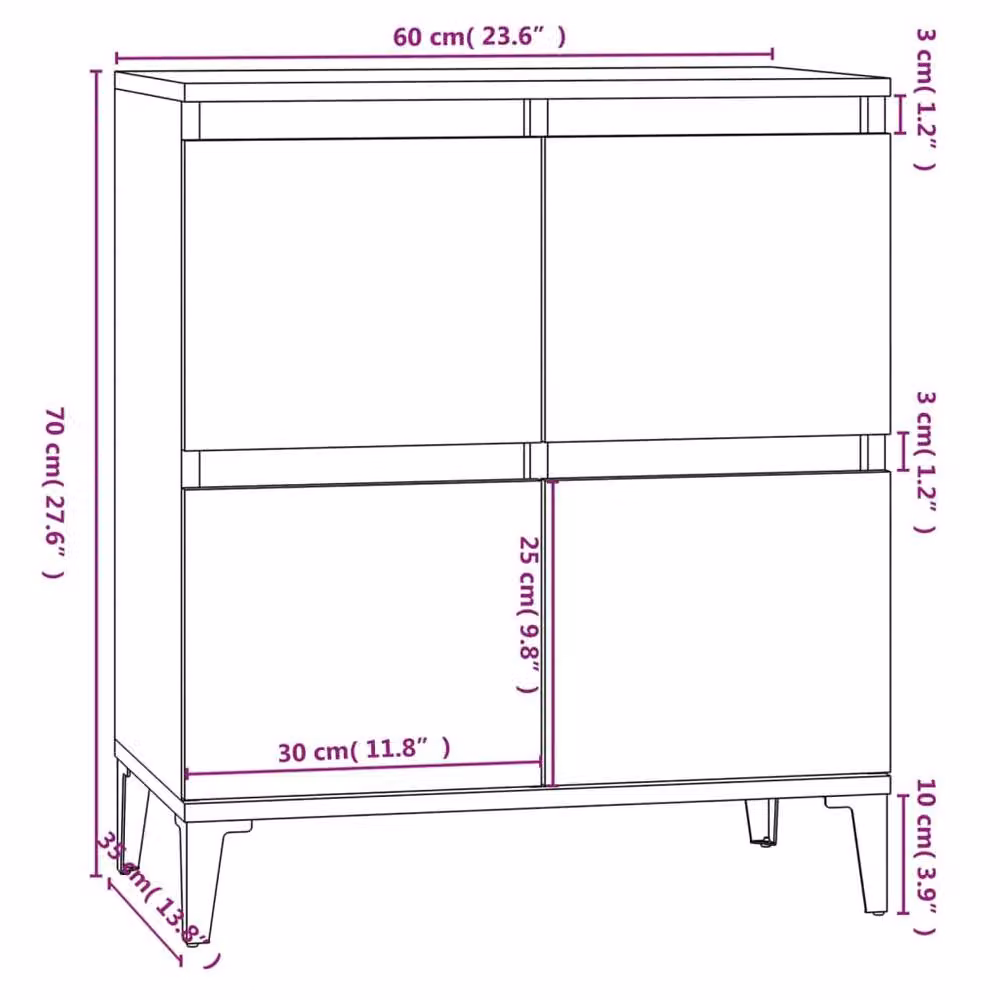 Berkfield Home Grey Sonoma Modern Sideboard, W: 60 cm, D: 35 cm, H: 70 cm – 3