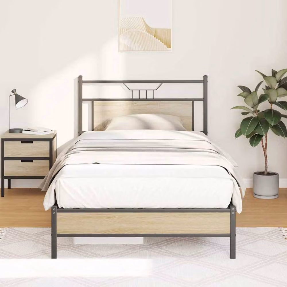 Berkfield Home Sonoma Oak Bed Frame in Brown, Engineered Wood, W/D/H: 100 x 200 cm – 1
