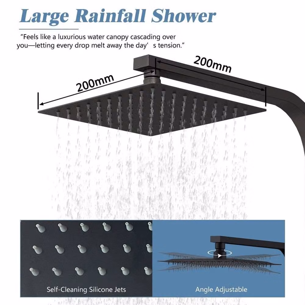 NESTLUNE S-08A Thermostatic Twin Head Bathroom Shower Mixer Set in Matt Black – 3