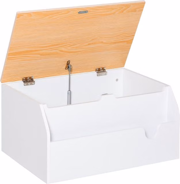HOMCOM White Wooden Toy Storage Organizer with Book Slot and Soft-Close Lid