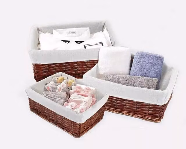 MantraRaj Pack of 3 Wicker Storage Basket Hampers in Brown and Beige