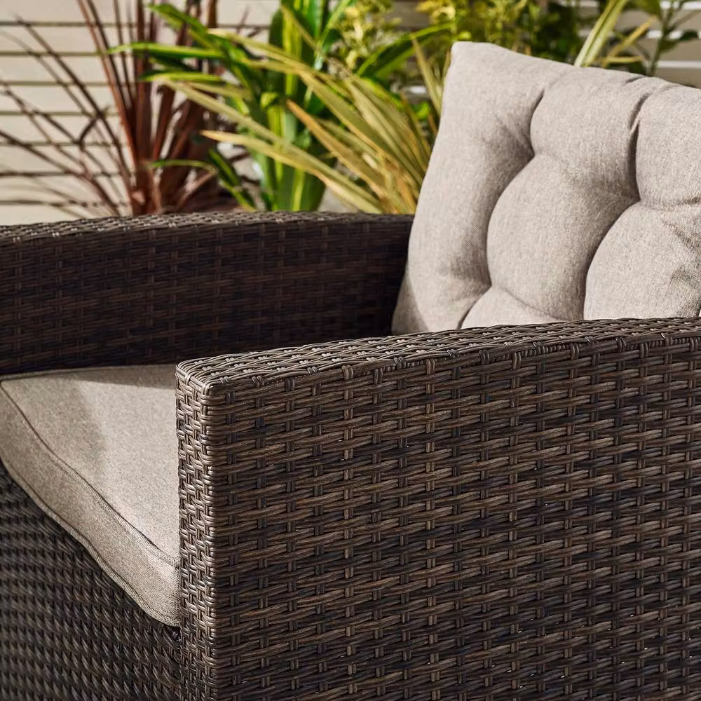 FurnitureboxUK Marbella 9 Seat Grey Rattan Garden Dining Set with Grey Cushions and Glass Table Top, Brown – 5