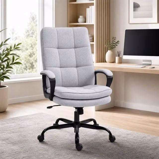 STILVORA Grey Linen High Back Task Chair for Home Office – 1