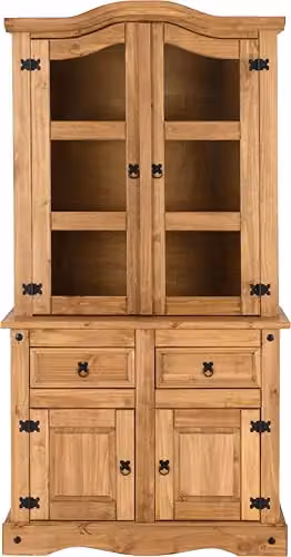Seconique Corona Buffet Hutch in Distressed Waxed Pine with Glass Doors, H: 193.0 cm, W: 48.5 cm, D: 2.0 cm – 4