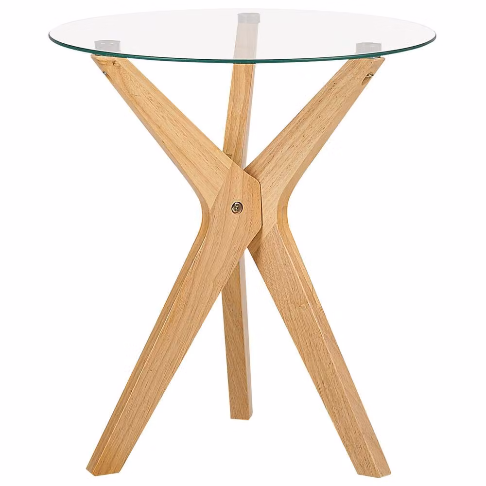 Wyld and Coco Round End Table with Transparent Tempered Glass Top and Rubberwood Legs, Diameter: 45 cm – 2