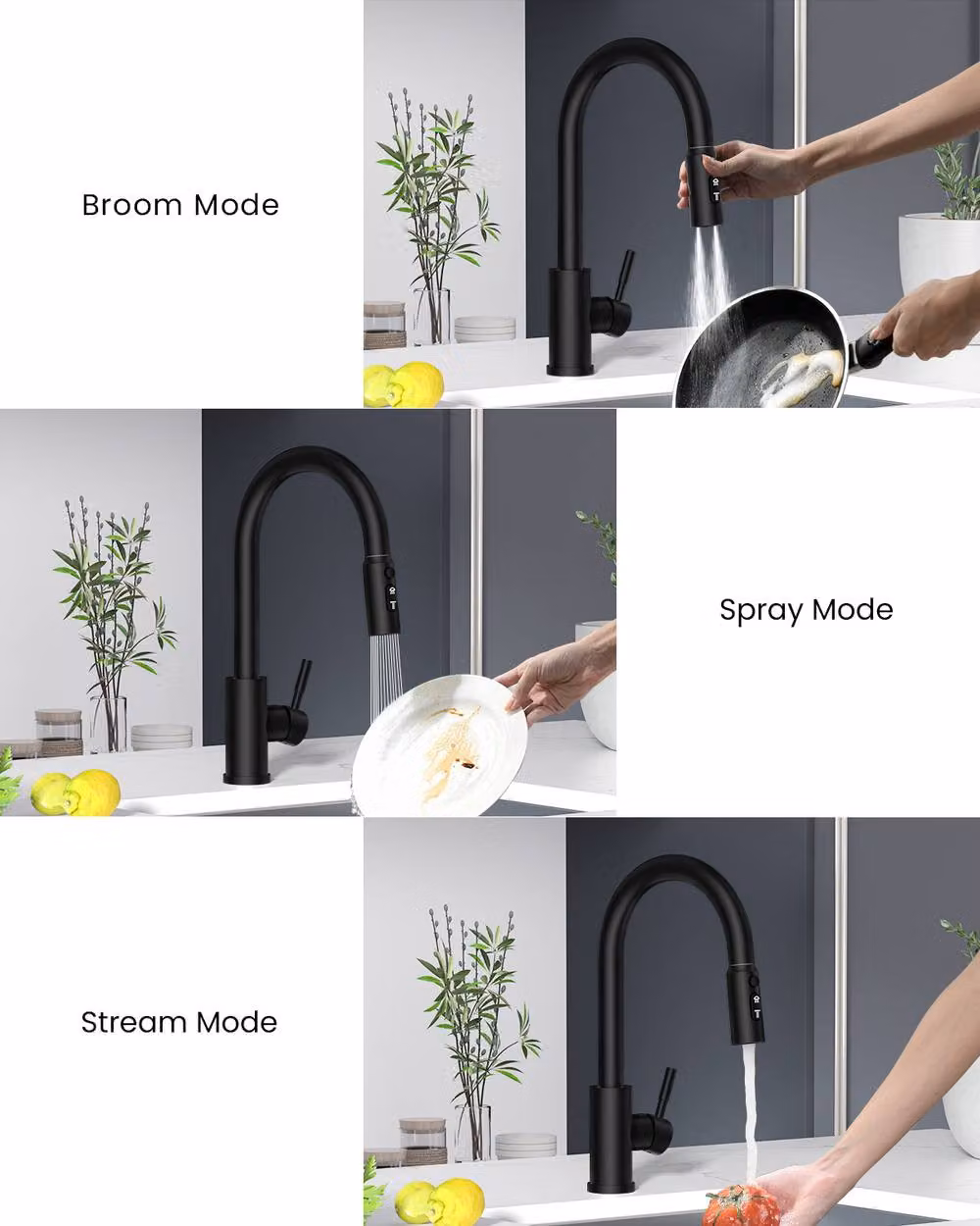 Appaso Black Stainless Steel Kitchen Mixer Tap with Single Lever and Pull Out Spray Spout – 4