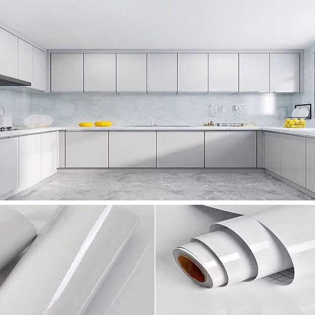 FLAVORA Glitter White Kitchen Cupboard Door Cover Vinyl Wrap W: 100 cm x H: 60 cm