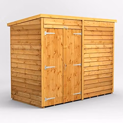 Powersheds Premium Pent Overlap Wooden Shed in Brown with Double Doors and 10 mm Extra Thick Timber (Windowless)