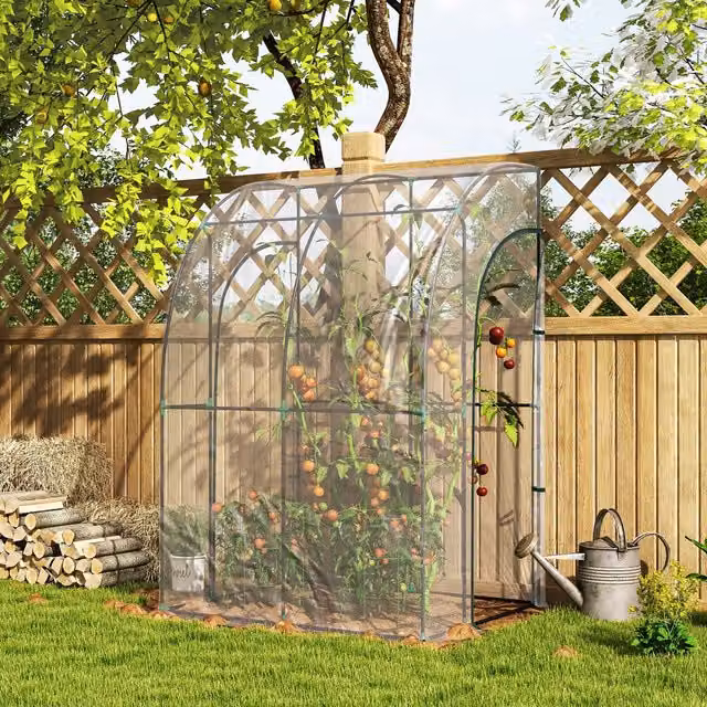 Outsunny Wall-Mounted Lean-to Tunnel Greenhouse in Silver and Transparent Plastic and Steel for Vegetable and Ornamental Gardens