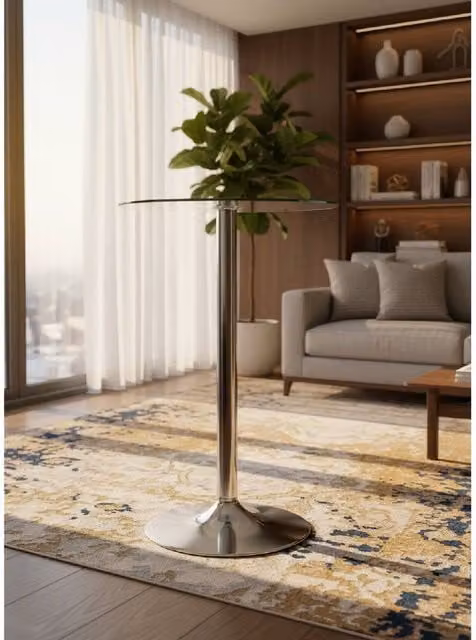 netfurniture Vatori Tall Poseur Kitchen Bar Table with Clear Glass Top, H 105 x W 60 x D 60 cm