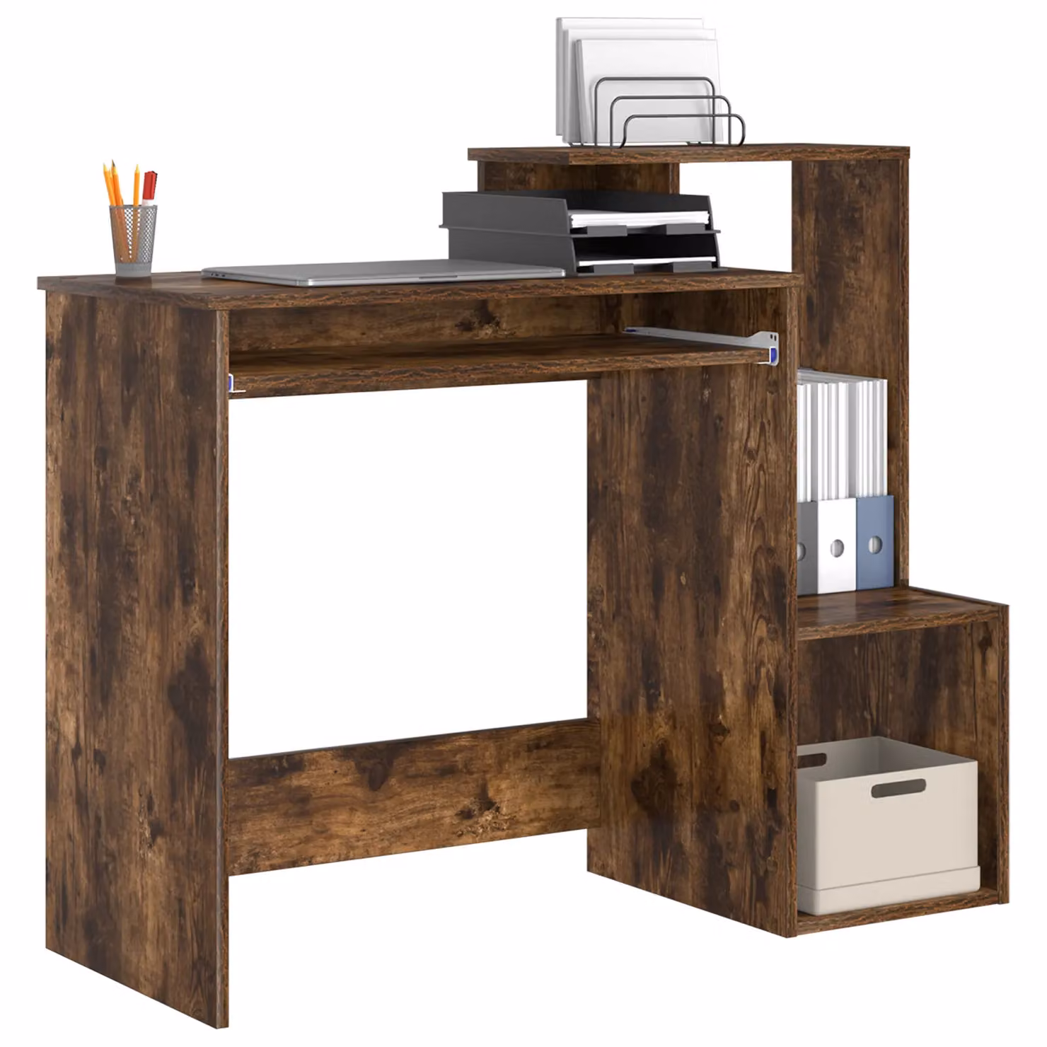 Berkfield Home Smoked Oak Computer Desk in Brown, W/D/H: 106.0 x 88.5 x 41.2 cm – 3