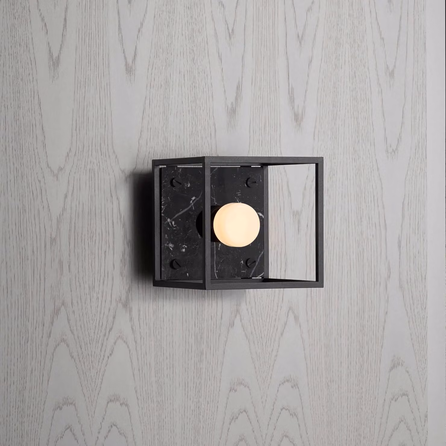 Buster + Punch Caged Ceiling and Wall Light in Black with Marble and Metal Details