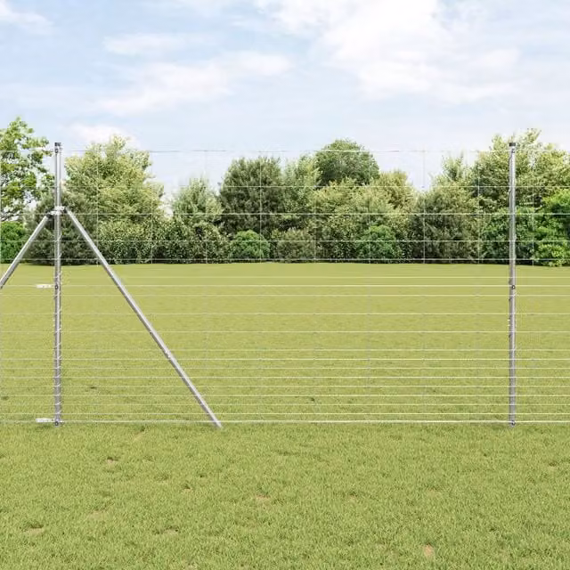 Berkfield Home Field Fence Galvanised Steel in Silver, H 1.5 m x W 25 m