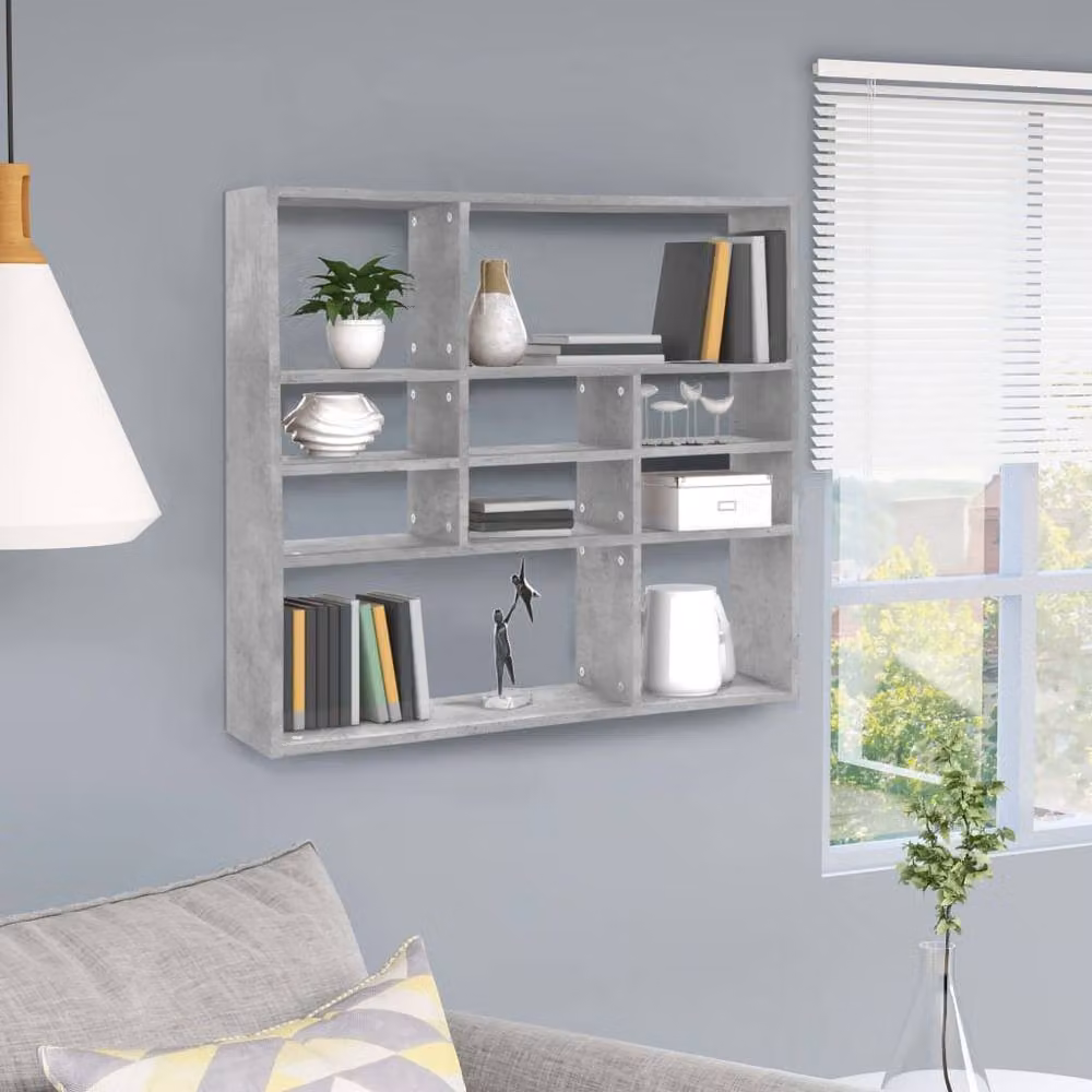 Berkfield Home Wall Mounted Concrete Grey Engineered Wood Shelf W/D/H: 90 x 16 x 78 cm – 2