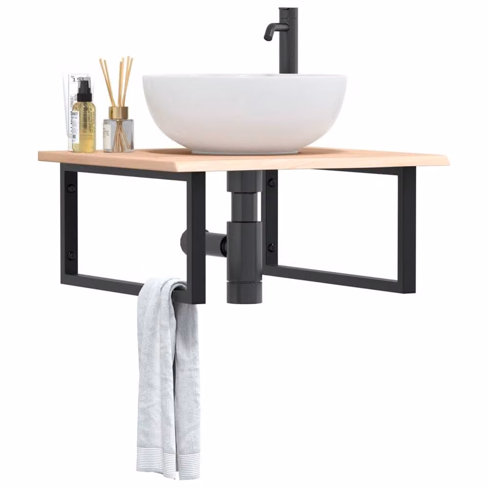 Berkfield Home Wall Mounted Basin Shelf in Light Oak and Steel – 2