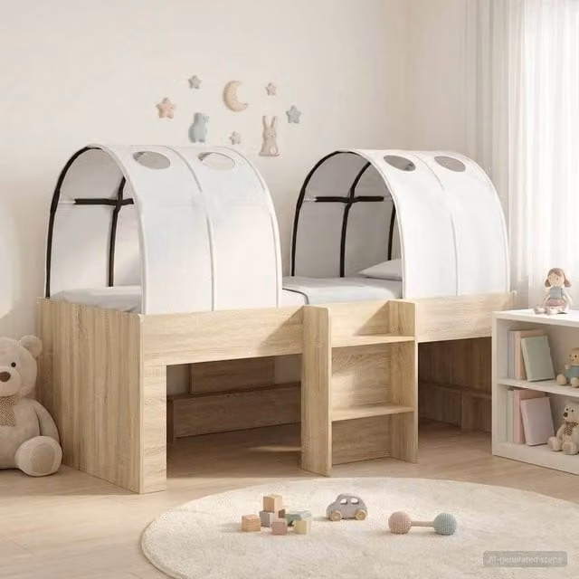 Berkfield Home 3-Piece Bed with Tunnel in Sonoma Oak, White and Brown Engineered Wood