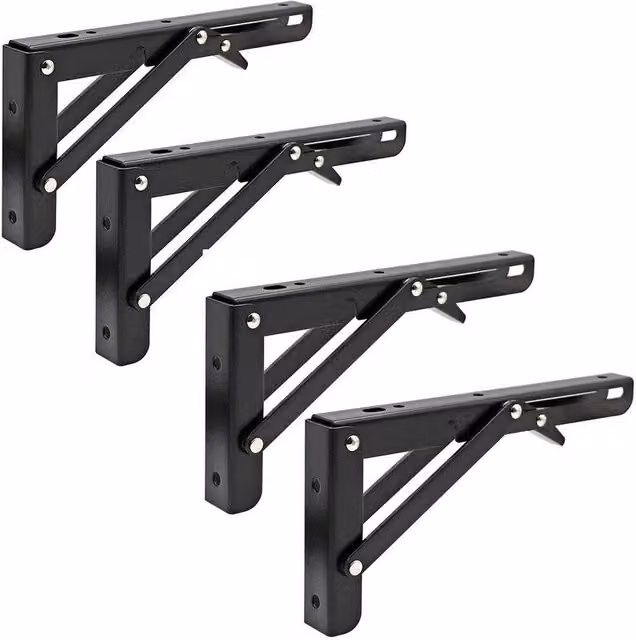 VOGREX Black Folding Bracket Table Extension Shelf Wall Hinges, 2 Sets (4 Pieces)