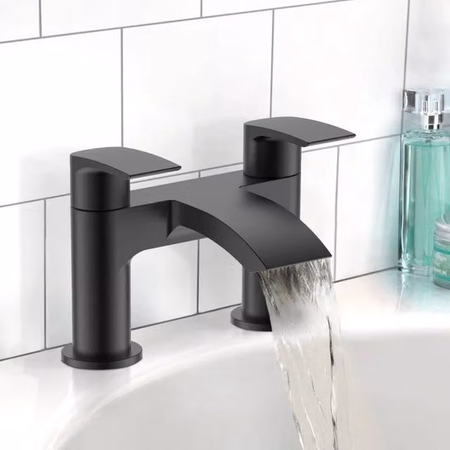 FLAVORA Matte Black Round Basin Tap and Bath Filler with Pop-Up Waste Set