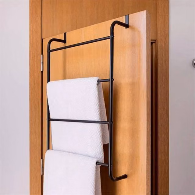 Havendro Black Modern 4 Bar Over the Door Towel Organiser, Metal, W: 44.5 cm, H: 73.0 cm, D: 15.5 cm