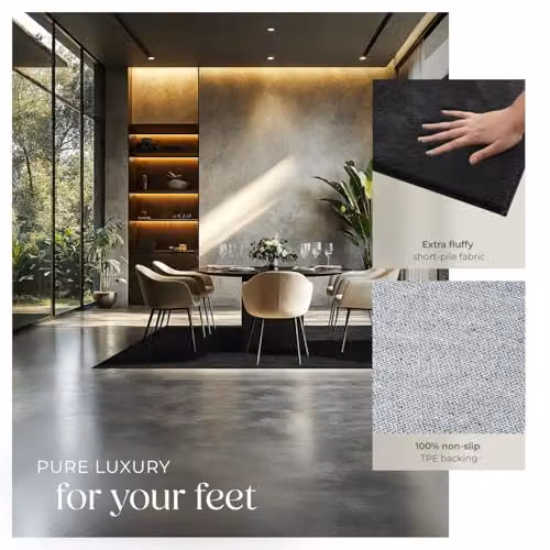 tectake Black Short-Pile Fluffy Rug, Allergy-Friendly, Washable and Non-Slip, W/D/H: 140 x 200 x 1.5 cm – 4
