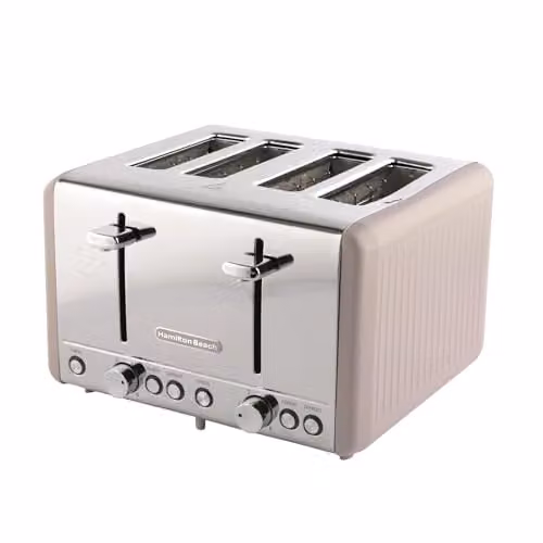 Hamilton Beach Harmony 4 Slice Toaster, 1850W, Brown and Beige Stainless Steel with 6 Browning Controls, Defrost, Reheat and Cancel Settings, Removable Crumb Tray and High Lift Eject, HBT018C – 1
