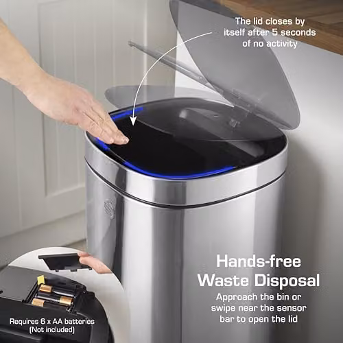 Swan Square Sensor Bin in Silver, 50L Capacity, W/D/H: 30.0 x 30.0 x 74.2 cm – 3
