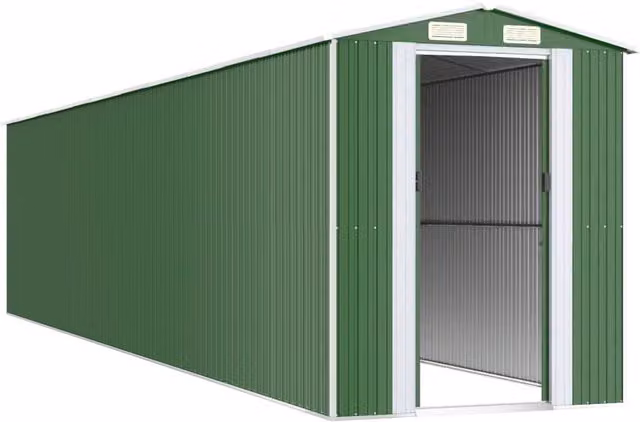 Berkfield Green Galvanised Steel Garden Shed with Gable Roof, W/D/H: 192 x 938 x 223 cm