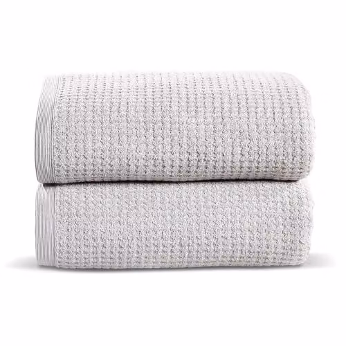 Rapport Home Two Piece Waffle Pique Cotton Bath Sheet Set in Silver Grey, W: 90 cm, H: 140 cm