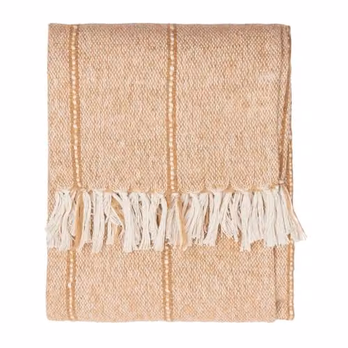 Riva Home Woven Striped Throw with Fringes in Beige and Sand, W/D/H: 130 x 180 cm