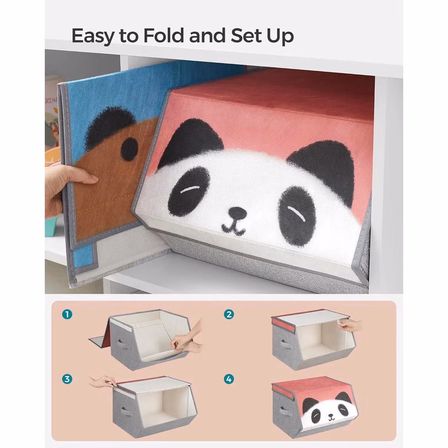 SONGMICS Set of 3 Stackable and Foldable Kids Toy Storage Boxes in Grey – 2