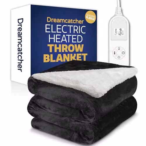 Dreamcatcher Sherpa Heated Throw Blanket in Black with 9 Heat Levels and 12-Hour Timer – 1