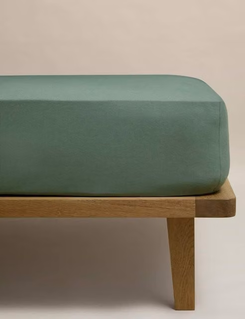 M&S Pure Brushed Cotton Flannelette Deep Fitted Sheet in Smokey Green, 200 x 200 cm