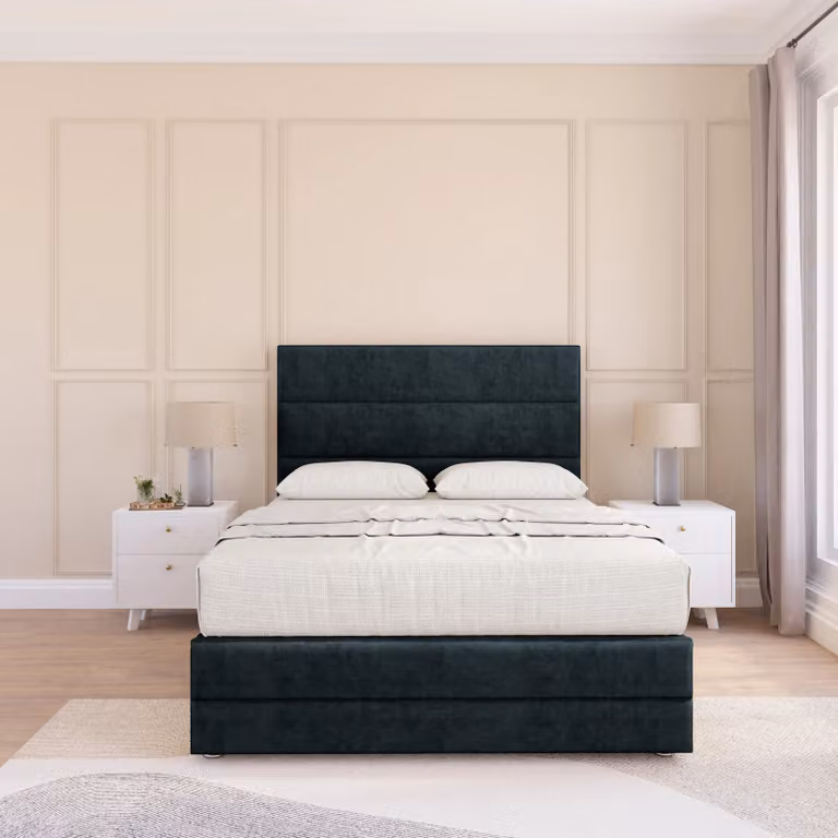 Sloomy Monaco Upholstered Velvet Bed Frame in Black, W/D/H: 140 x 200 cm