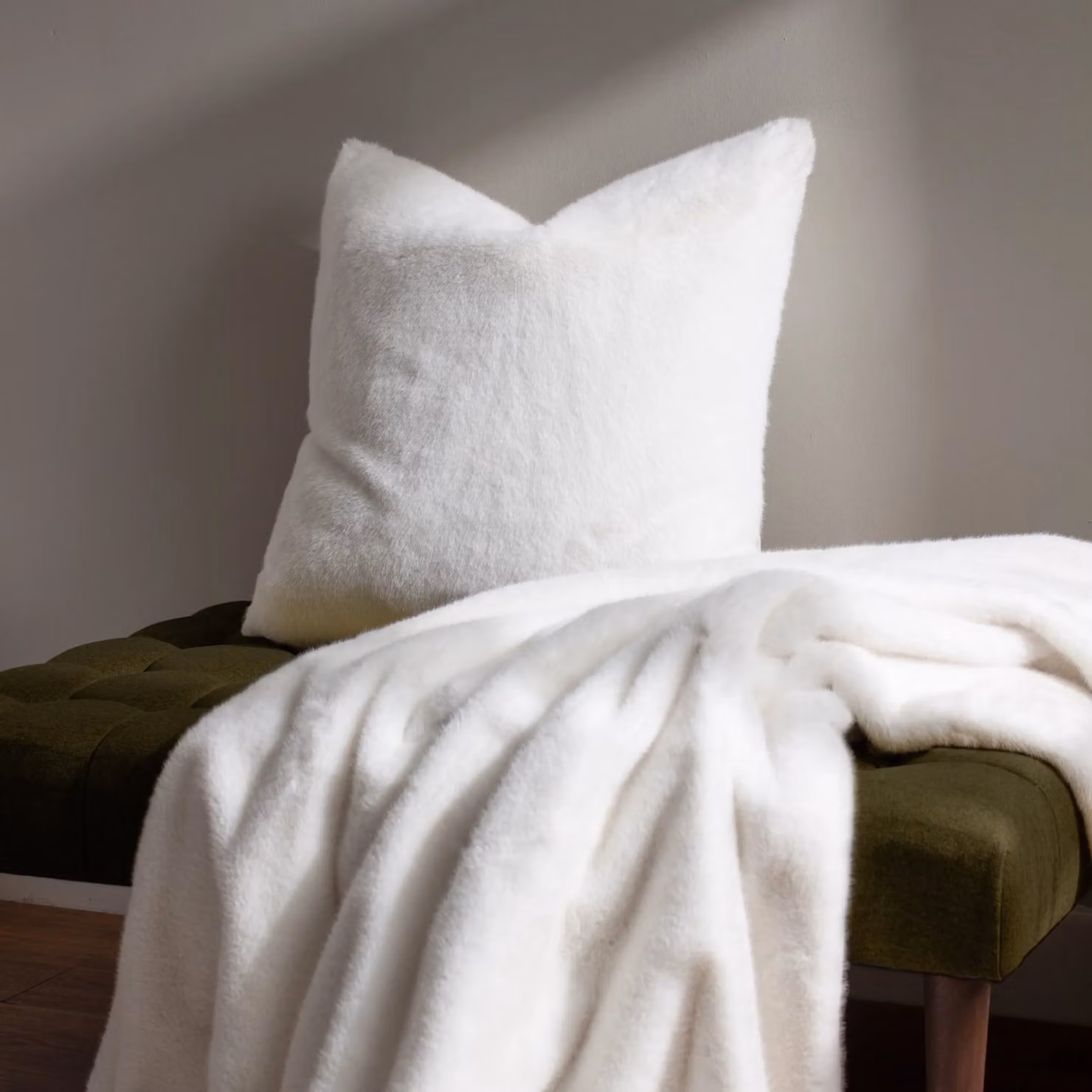 Paoletti Stanza White Faux Fur Square Cushion – 3