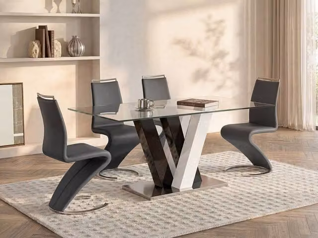 Vente-unique WINCH 6-Seat Rectangular Dining Table in Black and White with Glass and MDF Top, W/D/H: 180 x 90 x 76 cm – 1
