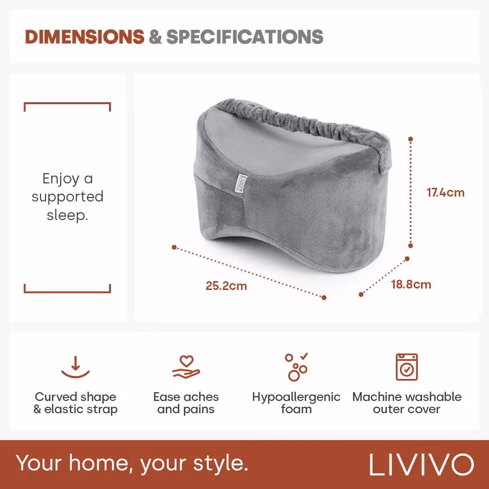 LIVIVO Grey Memory Foam Leg and Knee Pillow for Side Sleepers with Contoured Wedge Shape and Washable Removable Cover – 5